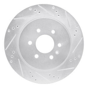 Cadillac SRX Brake Rotor (1) - Rear Right - R1 Concepts - Drilled & Slotted - Silver - `04-`09